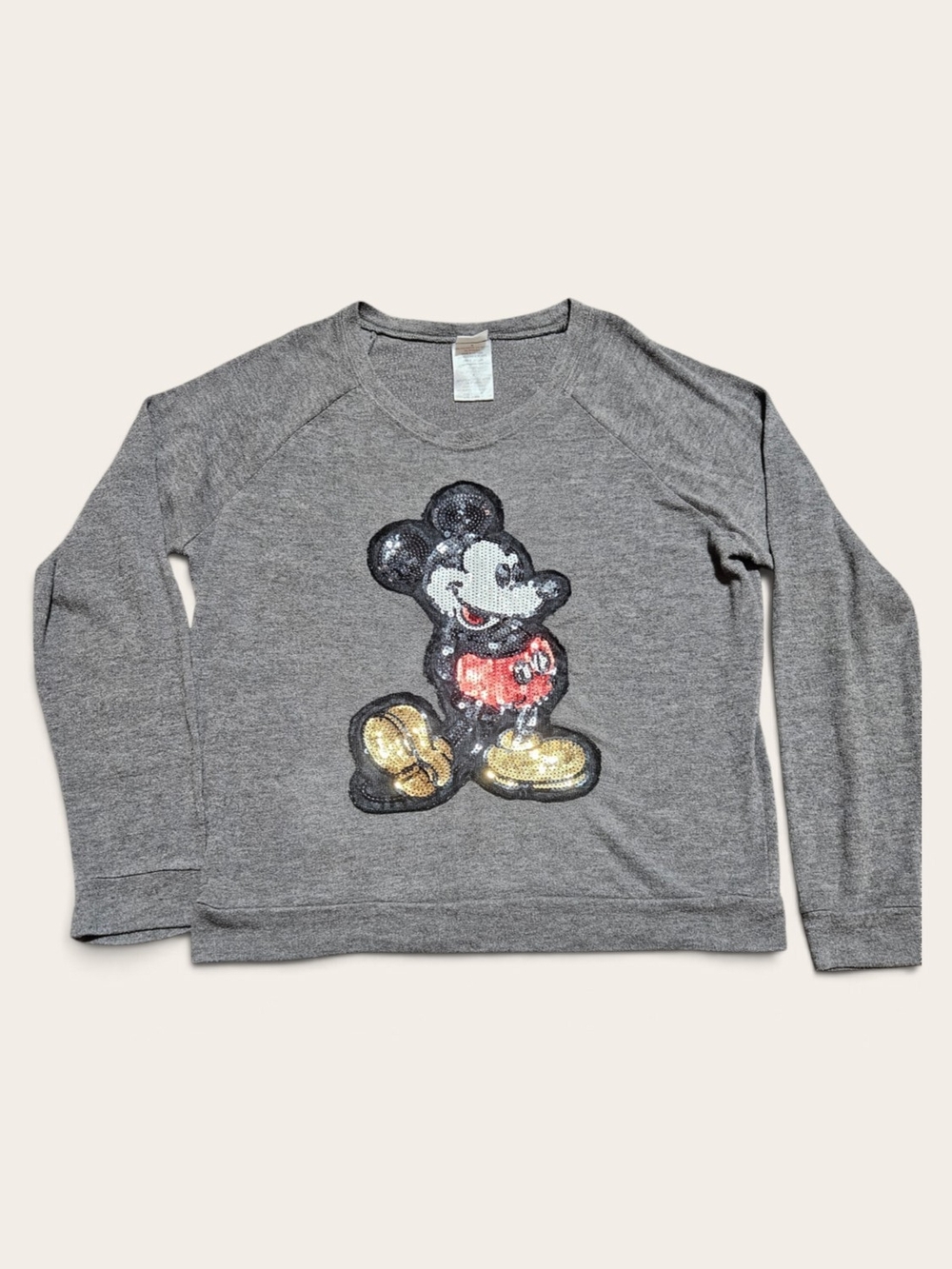 Disney Mickey Mouse Sequin Pullover Sweatshirt Gray Womens M Jerry Leigh EUC